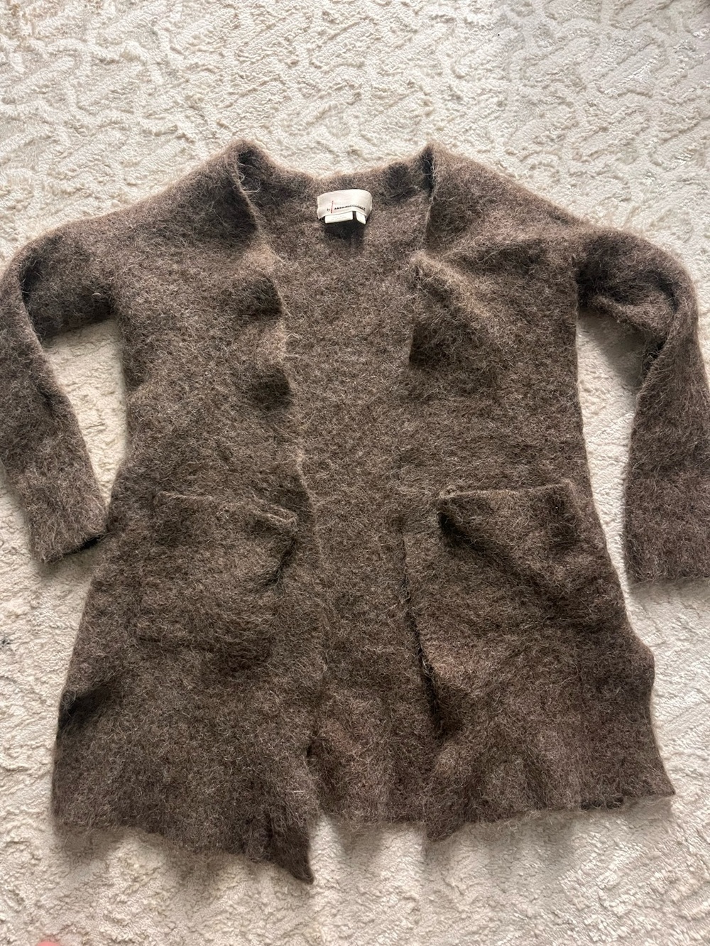 Alpaca Anthropologie Fuzzy Mocha Open Cardigan - Picture 1 of 7